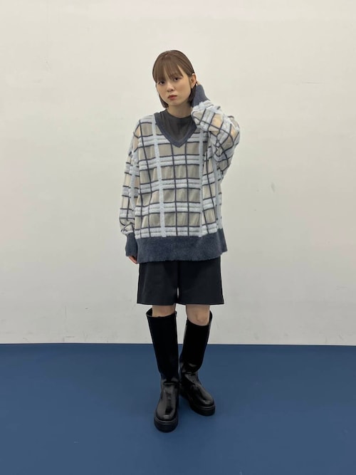 シアーチェックフェザーニット