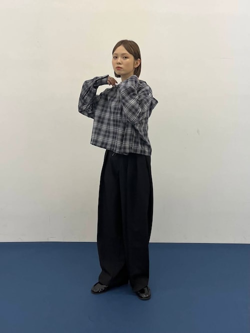シアーチェックフーディーシャツ