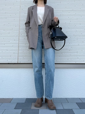 「ROPE' PICNIC（ロペピクニック）のセットアップ対応/ガンクラブチェックジャケット（テーラードジャケット、ブラウン系）」を使った、clo____22さん（レディース・163cm）の春コーディネート