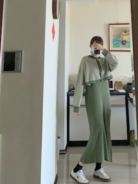 ニットレイヤードカーディガン2Pワンピース 264658を使った人気