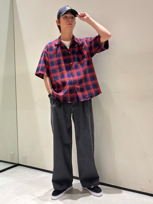 relumeレーヨン フリンジ 半袖チェックシャツ L レーヨン フリンジ 半袖チェックシャツ（シャツ／ブラウス