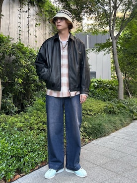 「アイテム（ライダースジャケット）」を使った、ないきさん（メンズ・182cm）の秋コーディネート