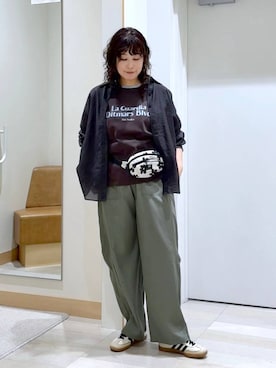 「GLOBAL WORK（グローバルワーク）のシルキータッチシアーシャツ長袖/636668（シャツ/ブラウス、グレー系）」を使った、nonさんの夏コーディネート