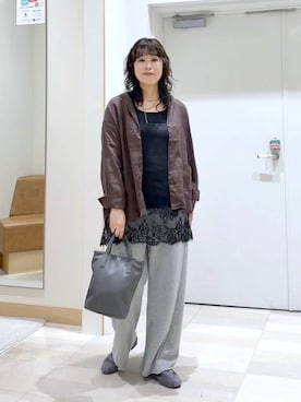 「GLOBAL WORK（グローバルワーク）のフレンチリネンシャツジャケット/599628（シャツ/ブラウス、ブラウン系）」を使った、nonさんの春コーディネート