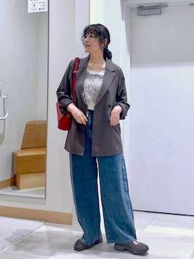 「GLOBAL WORK（グローバルワーク）のGOODデニムアソートワイド/1042802（デニムパンツ、ブルー系）」を使った、nonさんの夏コーディネート