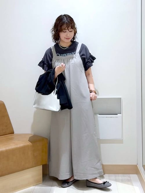 global work イージーケアワイドサロペ オーバーオール ライトグレー
