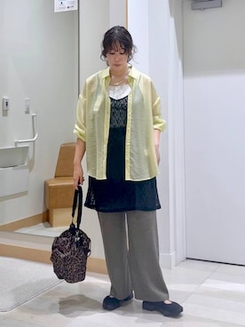 「GLOBAL WORK（グローバルワーク）のスッキリイージーパンツ/629832（その他パンツ、ブラウン系）」を使った、nonさんの夏コーディネート