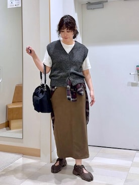「GLOBAL WORK（グローバルワーク）のブークレニットベスト/1051672（ベスト、ブラック系）」を使った、nonさんの夏コーディネート