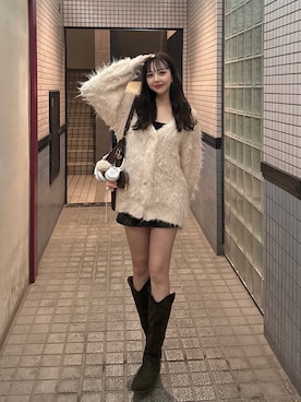 「アイテム（カーディガン/ボレロ、ピンク系）」を使った、sayaさん（レディース・158cm）の秋コーディネート