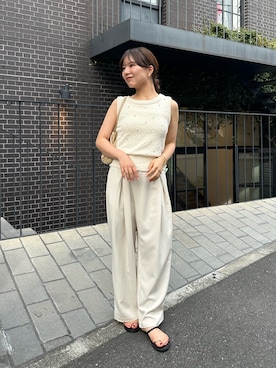 「CAPRICIEUX LE'MAGE（カプリシューレマージュ）のシルバードットスラブタンク（Tシャツ/カットソー、ホワイト系）」を使った、misaki_lemageさん（レディース・158cm）の夏コーディネート
