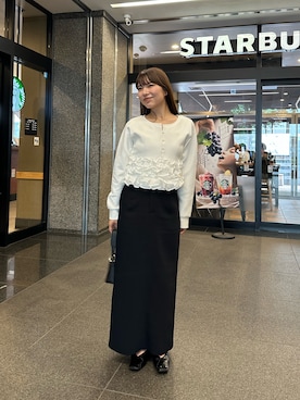 「CAPRICIEUX LE'MAGE（カプリシューレマージュ）のドッキングフリルダンボールカーディガン（Tシャツ/カットソー、ホワイト系）」を使った、misaki_lemageさん（レディース・158cm）の夏コーディネート