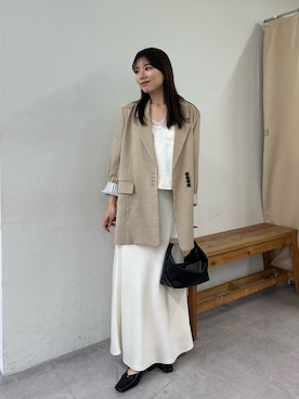 「CAPRICIEUX LE'MAGE（カプリシューレマージュ）の【サイズ展開あり】〈C.L〉リネンタッチテーラードジャケット（テーラードジャケット、ベージュ系）」を使った、misaki_lemageさん（レディース・158cm）の冬コーディネート