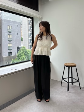「CAPRICIEUX LE'MAGE（カプリシューレマージュ）のカバードサンダル（パンプス、ブラック系）」を使った、misaki_lemageさん（レディース・158cm）の夏コーディネート