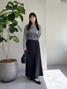 「CAPRICIEUX LE'MAGE（カプリシューレマージュ）のドッキングフリルダンボールカーディガン（Tシャツ/カットソー、グレー系）」を使った、misaki_lemageさん（レディース・158cm）の夏コーディネート