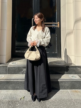 「CAPRICIEUX LE'MAGE（カプリシューレマージュ）の【前後2WAY】カシュクール袖レーススウェット（Tシャツ/カットソー、ベージュ系）」を使った、misaki_lemageさん（レディース・158cm）の冬コーディネート