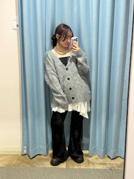 「LOWRYS FARM（ローリーズファーム）のシャギーロングＶカーディガン　595935（カーディガン/ボレロ）」を使った、hinaさん（レディース・156cm）の秋コーディネート