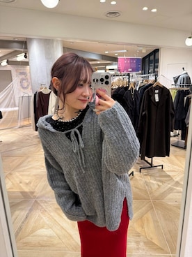 「LOWRYS FARM（ローリーズファーム）のメランジフードニットプルオーバー  581131（ニット/セーター）」を使った、hinaさん（レディース・156cm）の秋コーディネート