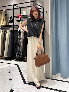 「LOWRYS FARM（ローリーズファーム）のバルーンプルオーバーフレンチスリーブ　574769（Tシャツ/カットソー）」を使った、hinaさん（レディース・156cm）の夏コーディネート