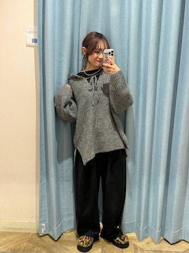 「LOWRYS FARM（ローリーズファーム）のメランジフードニットプルオーバー  581131（ニット/セーター）」を使った、hinaさん（レディース・156cm）の秋コーディネート