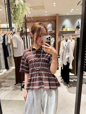 「LOWRYS FARM（ローリーズファーム）のカットイージーコクーンパンツ　292362（スウェットパンツ、グレー系）」を使った、hinaさん（レディース・156cm）の夏コーディネート