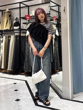 「LOWRYS FARM（ローリーズファーム）のパールタレンネックレス　249411（ネックレス）」を使った、hinaさん（レディース・156cm・20代）の夏コーディネート