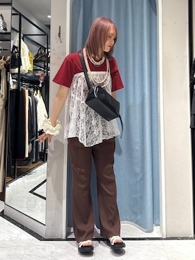「LOWRYS FARM（ローリーズファーム）のパールタレンネックレス　249411（ネックレス）」を使った、hinaさん（レディース・156cm）の夏コーディネート