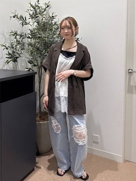 「LOWRYS FARM（ローリーズファーム）のレースデニム　601055（デニムパンツ、ブルー系）」を使った、hinaさん（レディース・156cm）の夏コーディネート