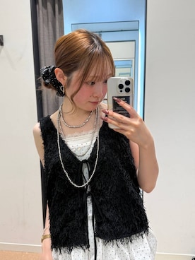 「LOWRYS FARM（ローリーズファーム）のカットギャザーイージーパンツ 637565（その他パンツ、ブラック系）」を使った、hinaさん（レディース・156cm）の夏コーディネート