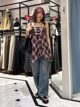 「LOWRYS FARM（ローリーズファーム）のパールタレンネックレス　249411（ネックレス）」を使った、hinaさん（レディース・156cm・20代）の夏コーディネート