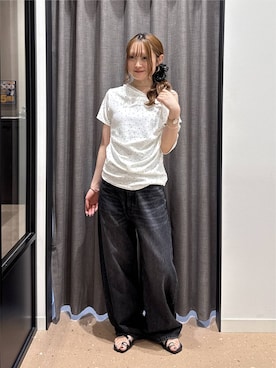 「LOWRYS FARM（ローリーズファーム）のドレーププルオーバーSS 1053677（Tシャツ/カットソー、ベージュ系）」を使った、hinaさん（レディース・156cm）の夏コーディネート