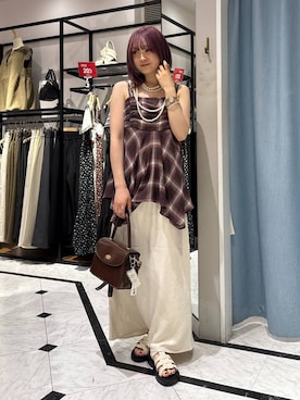 「LOWRYS FARM（ローリーズファーム）のパールタレンネックレス　249411（ネックレス）」を使った、hinaさん（レディース・156cm・20代）の夏コーディネート