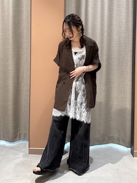 「LOWRYS FARM（ローリーズファーム）のハイウエストバギーデニム 637569（デニムパンツ、ブラック系）」を使った、hinaさん（レディース・156cm）の春コーディネート