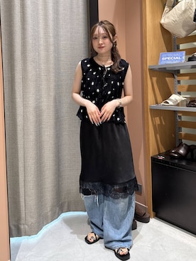 「LOWRYS FARM（ローリーズファーム）のワイドストレートデニムパンツ　607883（デニムパンツ、ブルー系）」を使った、hinaさん（レディース・156cm）の夏コーディネート