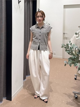 「LOWRYS FARM（ローリーズファーム）のメランジポロフレンチスリーブ　1045953（ベスト、グレー系）」を使った、hinaさん（レディース・156cm）の夏コーディネート