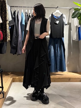 「PAGEBOY（ページボーイ）のモードバックルベルト3（ベルト、ブラック系）」を使った、Ruuさん（レディース・158cm）の夏コーディネート