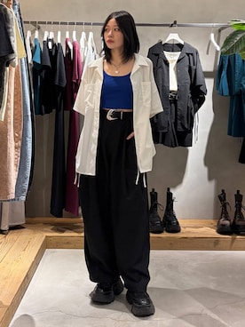 「PAGEBOY（ページボーイ）のヴィンテージバックルベルト（ベルト、ブラック系）」を使った、Ruuさん（レディース・158cm）の春コーディネート