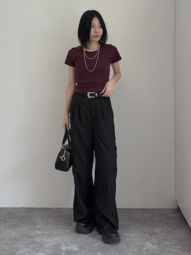 「PAGEBOY（ページボーイ）のミニボストンBAG（ボストンバッグ、ブラック系）」を使った、Ruuさん（レディース・158cm）の春コーディネート