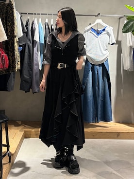 「PAGEBOY（ページボーイ）のヴィンテージバックルベルト（ベルト、ブラック系）」を使った、Ruuさん（レディース・158cm）の夏コーディネート