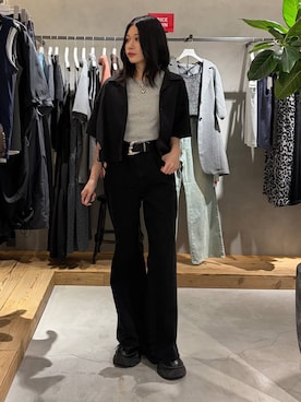「PAGEBOY（ページボーイ）のヴィンテージバックルベルト（ベルト、ブラック系）」を使った、Ruuさん（レディース・158cm）の夏コーディネート