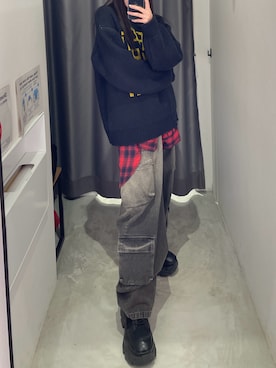 「赤チェック」｜「アイテム（パンツ）」を使った、Ruuさん（レディース・158cm）の秋コーディネート