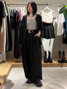 「PAGEBOY（ページボーイ）のカップツキFITキャミ（キャミソール、ブラック系）」を使った、Ruuさん（レディース・158cm）の春コーディネート