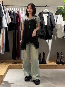 「PAGEBOY（ページボーイ）のスリムレッグフレアデニム【4color/4size】（デニムパンツ、ブルー系）」を使った、Ruuさん（レディース・158cm）の春コーディネート
