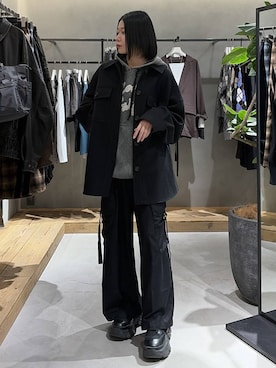 「アイテム（スラックス、ブラック系）」を使った、Ruuさん（レディース・158cm）の秋コーディネート