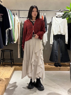 「PAGEBOY（ページボーイ）のモードバックルベルト3（ベルト、ブラック系）」を使った、Ruuさん（レディース・158cm）の春コーディネート