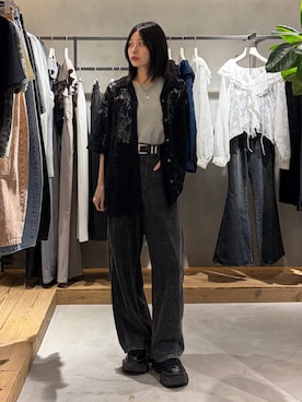 「PAGEBOY（ページボーイ）のモードバックルベルト3（ベルト、ブラック系）」を使った、Ruuさん（レディース・158cm）の春コーディネート