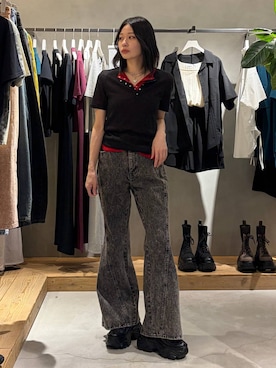 「PAGEBOY（ページボーイ）のプラットチャンキースニーカー【3サイズ展開・軽量】（スニーカー、ブラック系）」を使った、Ruuさん（レディース・158cm）の夏コーディネート