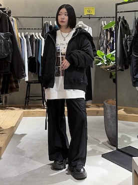 「アイテム（スラックス、ブラック系）」を使った、Ruuさん（レディース・158cm）の秋コーディネート