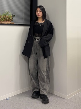 「PAGEBOY（ページボーイ）のレースアップソックスブーツ（ブーツ、ブラック系）」を使った、Ruuさん（レディース・158cm）の春コーディネート