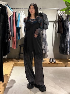 「PAGEBOY（ページボーイ）のレースドッキングイレヘムキャミワンピース（チュニック、ブラック系）」を使った、Ruuさん（レディース・158cm）の夏コーディネート