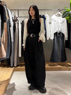 「PAGEBOY（ページボーイ）のレースアップソックスブーツ（ブーツ、ブラック系）」を使った、Ruuさん（レディース・158cm）の春コーディネート